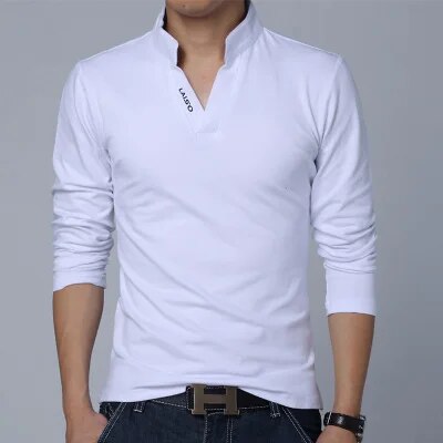 2021 T-Shirt Men Spring Cotton T Shirt Men Solid Color Tshirt Mandarin Collar Long Sleeve Top Men Brand Slim Fit Tee Shirts 5XL