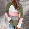 Autumn Women Patchwork Hooded Sweater Knitted Sweater Long Sleeve V-neck Casual Striped Pullover Jumpers 2020 New Female Hoodies