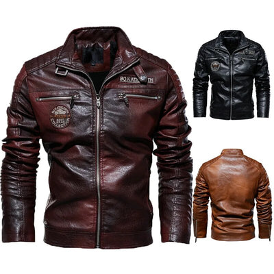 2021 Autumn Winter Men's Leather Jacket Casual Fashion Stand Collar Motorcycle Jacket Men Slim Quality Leather Jacket Streetwear