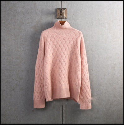 Autumn and winter turtleneck cashmere sweater woman 2021 new style languid breeze loose thick pullover underlay wool sweater