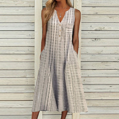 Summer Dress Women V Neck Sleeveless Pocket Button Loose Maxi Dresses Vintage Print Party Dress 2022 A-Line Beach Dress