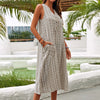 Summer Dress Women V Neck Sleeveless Pocket Button Loose Maxi Dresses Vintage Print Party Dress 2022 A-Line Beach Dress