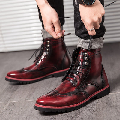 Men Boots Retro Personality Red Blue Comfy Lace-up Leather Fashion Shoes Man Durable Outsole Casual Boots Size