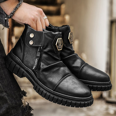 2023 New Men Ankle Boots Waterproof Outdoor Casual Shoes Tooling Motorcycle Boots Leather Shoes for Men Non-Slip Chelsea Boot