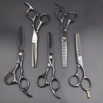 Japan 440C Titanium Barber Professional Scissors for Hairdresser 5.5 / 6.0 Cutting Thinning Black Hair Scissors Shears