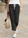 2023 Summer Cotton Linen Women's Pants Black Drawstring Elastic Waist Casual Pants Female Loose Fashion Elegant Ladies Bottom