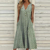 Summer Dress Women V Neck Sleeveless Pocket Button Loose Maxi Dresses Vintage Print Party Dress 2022 A-Line Beach Dress