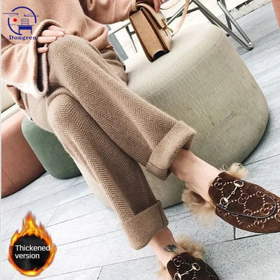 New style plush knitted wide leg pants for women Autumn and winter thickened Harun pants for women Wide leg casual pants