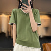 100% cotton T-shirt Women V-neck pullover short sleeve summer new casual knitting loose top fashion color contrast T-shirt