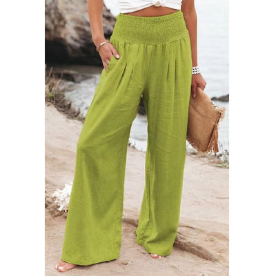 Spring Summer for Women 2022 New Women Pants Office Lady Cotton Linen Pockets Solid Loose Casual White Wide Leg Long Trousers