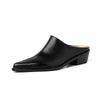 2023 New Ladies Genuine Leather Mules Fashion High Heel Chunky Heels Summer Slippers Women Casual Office Black Brown Shoes Woman