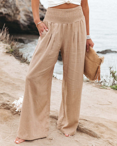 Spring Summer for Women 2022 New Women Pants Office Lady Cotton Linen Pockets Solid Loose Casual White Wide Leg Long Trousers