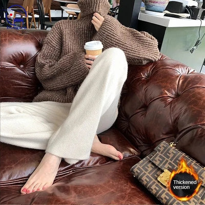 New style plush knitted wide leg pants for women Autumn and winter thickened Harun pants for women Wide leg casual pants