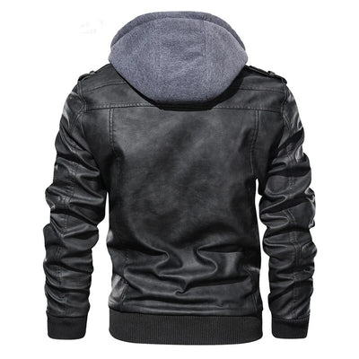 2021 Autumn Winter Men's Motorcycle Leather Jacket Windbreaker Hooded Jackets Male Outwear Warm Biker PU Jackets EU Size 3XL