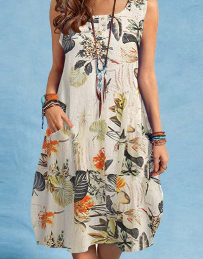 Vintage Floral Printed Sundress Women Summer Sleeveless Knee-length Dress ZANZEA Bohemian Beach Holiday Tanks Vestidos Sarafans