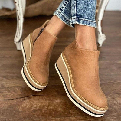 2023 Autumn Winter New Large Size Wedge Heel Ankle Boots Women Flat Side Zipper Shallow Mouth Nude Boots Women Shoes