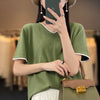 100% cotton T-shirt Women V-neck pullover short sleeve summer new casual knitting loose top fashion color contrast T-shirt