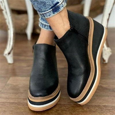 2023 Autumn Winter New Large Size Wedge Heel Ankle Boots Women Flat Side Zipper Shallow Mouth Nude Boots Women Shoes