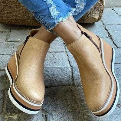 2023 Autumn Winter New Large Size Wedge Heel Ankle Boots Women Flat Side Zipper Shallow Mouth Nude Boots Women Shoes