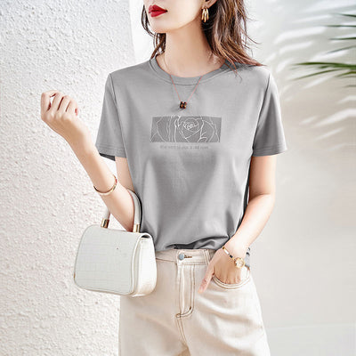 Patchwork Floral Short Sleeve Simplicity Thin T-Shirts Summer Round Neck Printing Solid Color Pullovers Women Clothing 2023