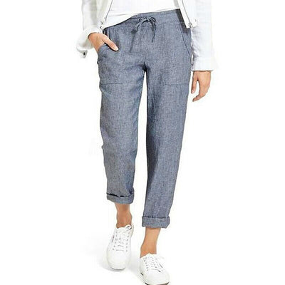 New Fashion Cotton Linen Harem Pants Women Summer Loose High Waist Elastic Ankle-length Pants Solid Pocket 5XL Lady Casual Pants