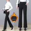 Elegant Korean Fashion Thicken Woolen Flare Pants for Women , New Autumn Winter Solid High Waist Slim Office Ladies Trousers