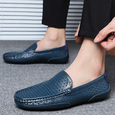 Men Casual Shoes Luxury Brand Summer Genuine Leather Men's Loafers Moccasins Hollow Out Breathable Slip-on Driving Shoes