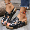 Women Leather Shoes Flower Slippers Handmade Slides Flip-Flops on Platform Clogs Women, Women Slippers