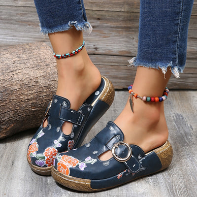 Women Leather Shoes Flower Slippers Handmade Slides Flip-Flops on Platform Clogs Women, Women Slippers