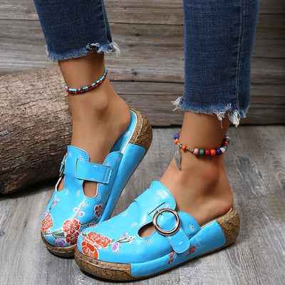 Women Leather Shoes Flower Slippers Handmade Slides Flip-Flops on Platform Clogs Women, Women Slippers