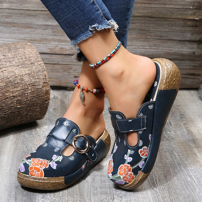 Women Leather Shoes Flower Slippers Handmade Slides Flip-Flops on Platform Clogs Women, Women Slippers