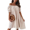 Women Sexy Backless Mini Dress Summer Fashion Lady Slash Neck White Puff Sleeve Big Swing Party Beach Dresses Casual Robe Femme