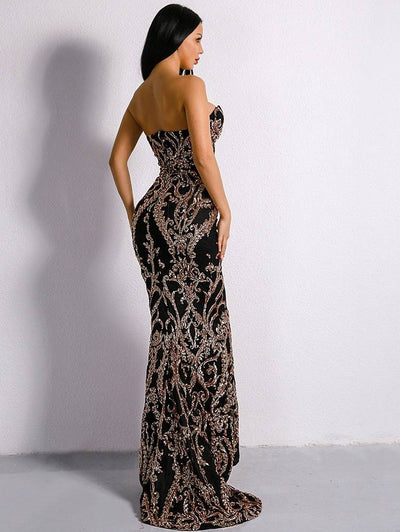 Black Embellished Sequin Gown