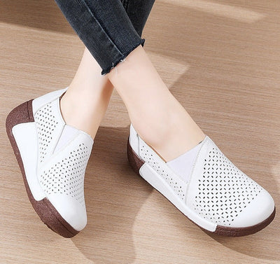 Summer Breathable Women Shoes Flat Platform Ladies Loafers Leather Wedge Female Sneakers Moccasins Slip on Casual Shoe Women