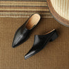 2023 New Ladies Genuine Leather Mules Fashion High Heel Chunky Heels Summer Slippers Women Casual Office Black Brown Shoes Woman