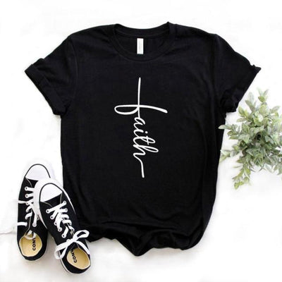 Faith Cross Print Women t-shirt Cotton Hipster Funny t-shirt Gift Lady Yong Girl Top Tee 6 Color