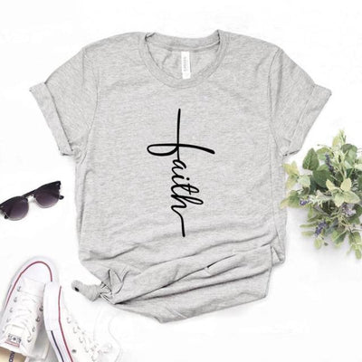 Faith Cross Print Women t-shirt Cotton Hipster Funny t-shirt Gift Lady Yong Girl Top Tee 6 Color