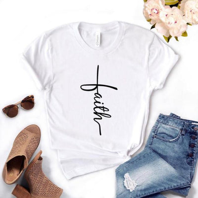 Faith Cross Print Women t-shirt Cotton Hipster Funny t-shirt Gift Lady Yong Girl Top Tee 6 Color