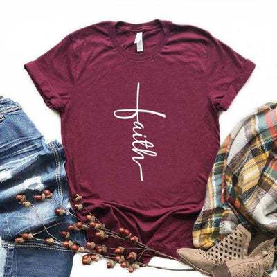 Faith Cross Print Women t-shirt Cotton Hipster Funny t-shirt Gift Lady Yong Girl Top Tee 6 Color