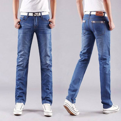 Classic Mid-Rise Straight Denim Casual Jeans Long Pants Comfortable Loose Fit