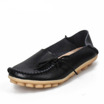 New Moccasins Women Flats Woman Loafers Genuine Leather Female Shoes Slip On Ballet Bowtie Women's Shoe