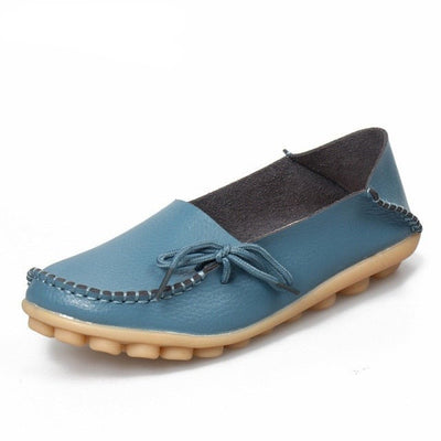 New Moccasins Women Flats Woman Loafers Genuine Leather Female Shoes Slip On Ballet Bowtie Women's Shoe