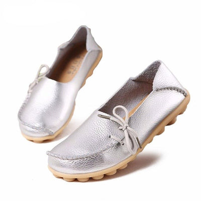 New Moccasins Women Flats Woman Loafers Genuine Leather Female Shoes Slip On Ballet Bowtie Women's Shoe