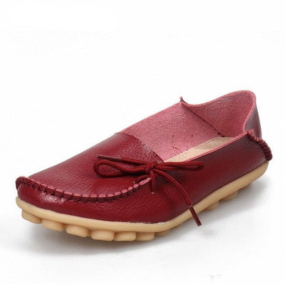 New Moccasins Women Flats Woman Loafers Genuine Leather Female Shoes Slip On Ballet Bowtie Women's Shoe