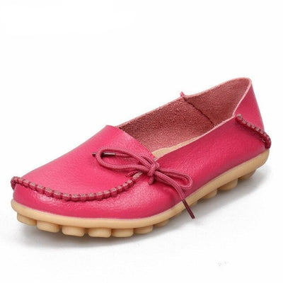 New Moccasins Women Flats Woman Loafers Genuine Leather Female Shoes Slip On Ballet Bowtie Women's Shoe