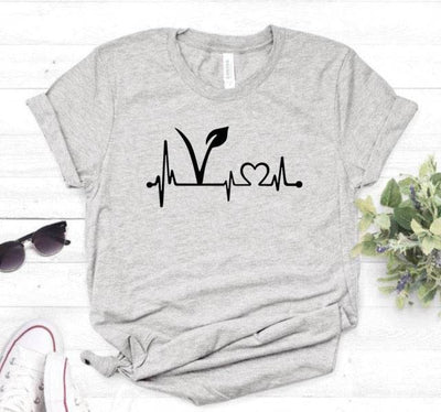 Vegetarian vegan Heartbeat Lifeline Women Tshirt Cotton Funny t Shirt For Lady Girl Top Tee Hipster 6 Colors