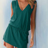 Women Sundress Casual Summer Beach Dress Sexy V Neck Backless Tight Waist Short Dress Boho Sleeveless Loose Dresses Green White