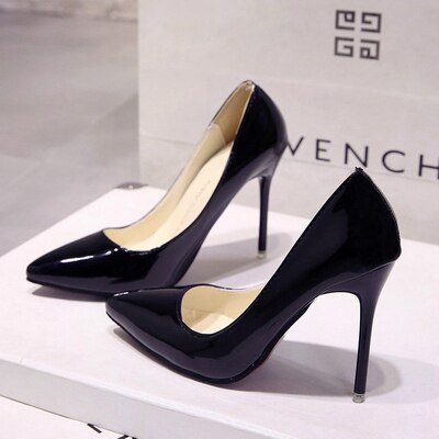 Women Shoes Pointed Toe Pumps Patent Leather Dress High Heels Boat Shoes