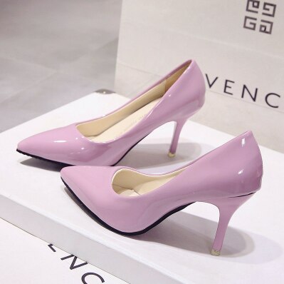 Women Shoes Pointed Toe Pumps Patent Leather Dress High Heels Boat Shoes