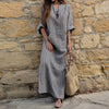 Womens Cotton Linen Dress Big Kaftan Long Sleeve Summer Striped Women Plus Size Long Maxi Boho Dresses